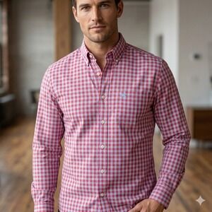 Brooks Brothers Button Down Shirt Mens Large Red Blue Gingham 1818 Cotton Logo